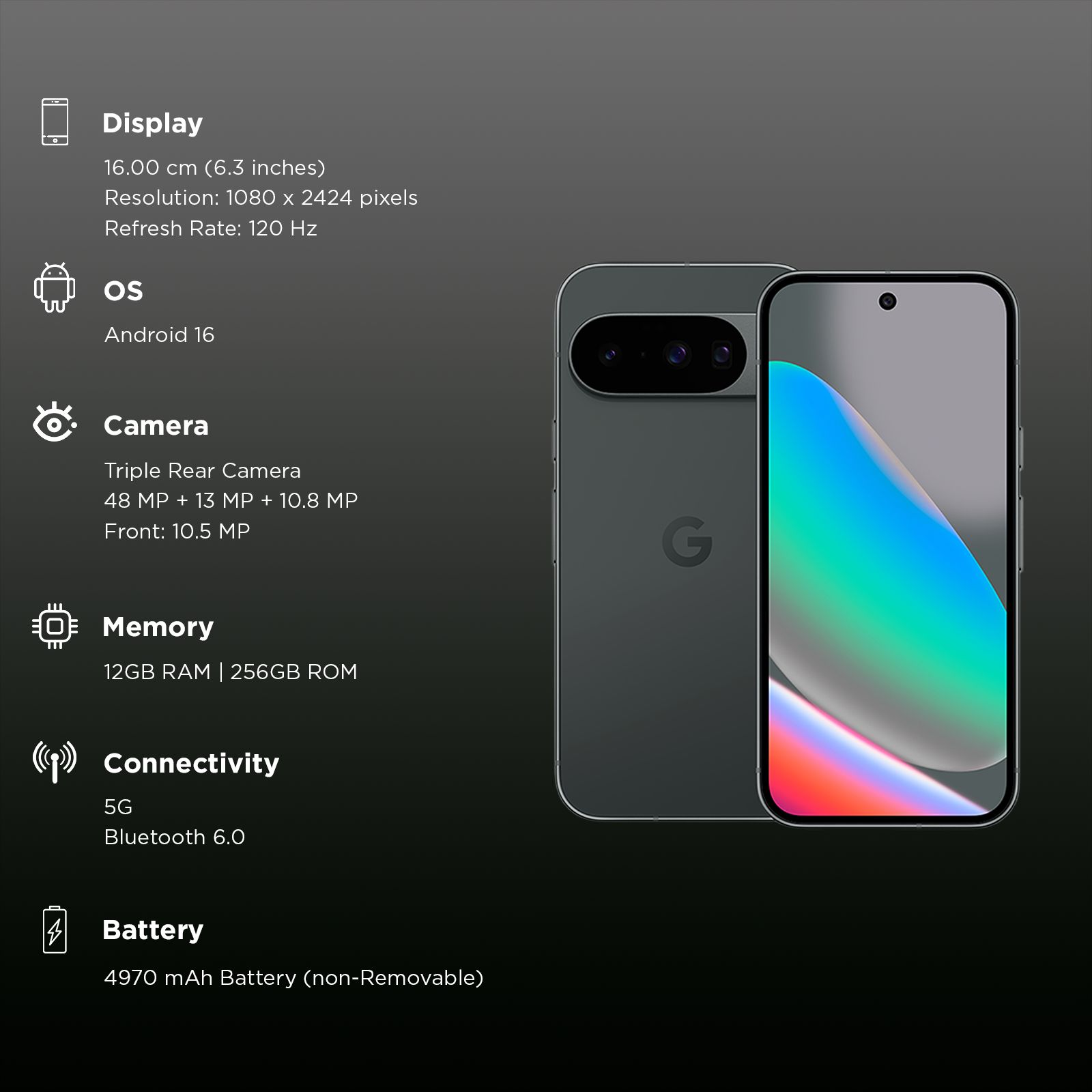 Buy Google Pixel 10 5G (12GB RAM, 256GB, Obsidian) Online - Croma